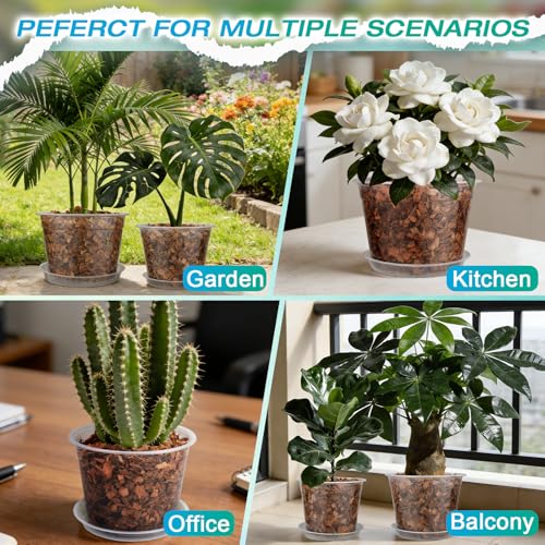 10 Inch Clear Nursery Pots with Drainage and Sacuers, 4 Pack Plastic Pots for Plants Indoor Outdoor, Large Clear Pots for Flowers, Succulents (10inx4pcs) - size: 10inx4pcs
