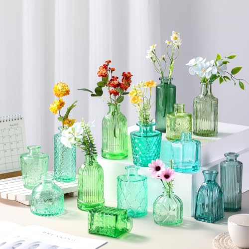 Yaomiao 30 Pcs Glass Bud Vases Centerpieces, Green Series - color: Green Series