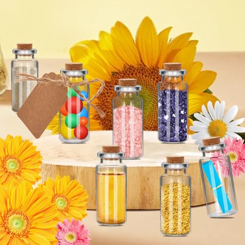 6Pcs 10ML 0.86"X1.97" Small Glass Mini Jars with Cork Lids Message Bottle Terrarium Jar Tiny Wishing Bottles miniature Sand Art Bottles Sample for DIY Crafts (6, 10ML) - size: 10ML