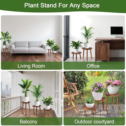 3 Pack Wooden Plant Stand Indoor, Mid-Century Modern Stool