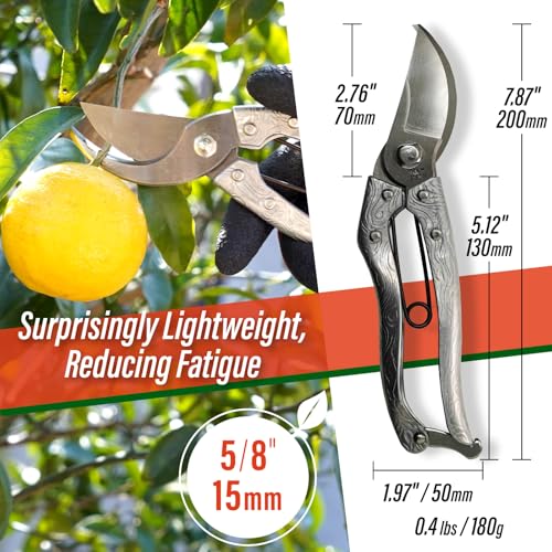 SUIZAN Bypass Pruning Shears 8" - Japanese Hand Pruners Garden Scissors | Professional Secateurs Clippers for Roses Flowers Fruit Trees Deadheading Lightweight Forged Aluminum Handle Gardening Tools - style: 8 Inch (200mm) Aluminum Handle Pruner