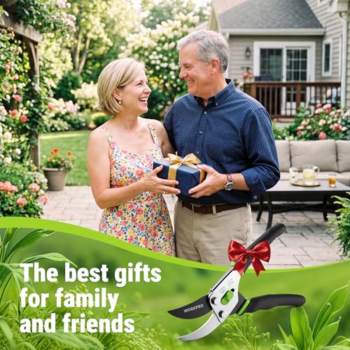 WORKPRO 8.5" Bypass Pruning Shears, Garden Shears with Non-Slip Grip Handle | Heavy Duty Garden Clippers with High Carbon Steel for Branches, Flowers, Fruits, Plants, Gardening Gifts for Women Men