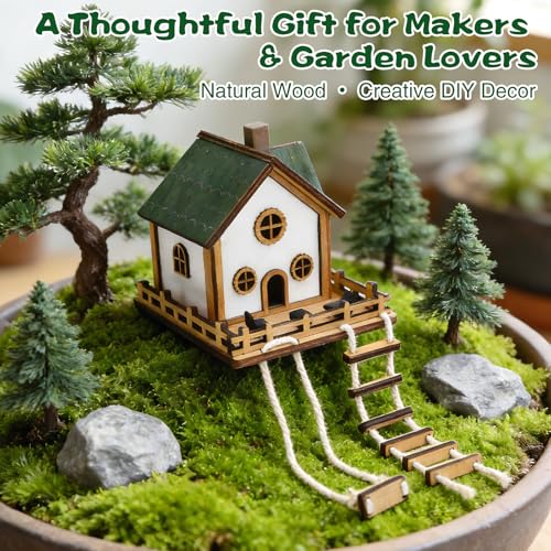 Fairywood Mini Treehouse for Indoor Plant Pots, Fairy Gardens | Whimsical woodland décor for planters, moss gardens, terrariums & desktop décor, charming gift for plant lovers & gardeners - style: Fairywood