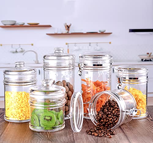 50 oz Reinforced Medium Acrylic Canister with Locking Clamp, Airtight Flip Jar | Food Storage Container for Flour, Sugar, Coffee, Candy, Cookie etc - size: Clamp 1475 ml