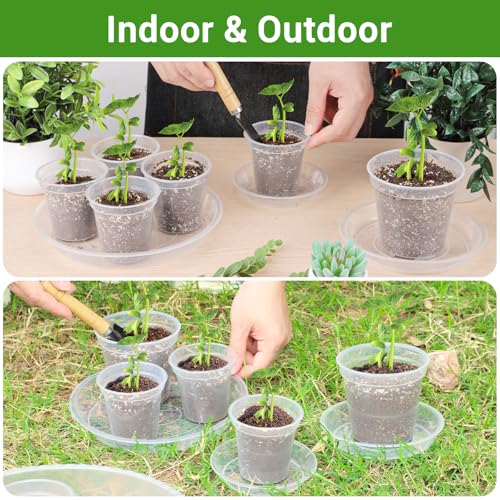 GREANER 30 Packs Clear Plant Saucers, 5 Inch Plastic Trays for Plants, Heavy Duty Drip Trays for Potted Plants, No Holes Pot Trays for Indoor Outdoor Plants - size: 5 Inch