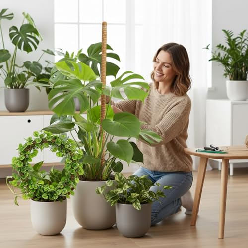 Mcbazel 2 Pack 47 Inch Bendable Moss Pole for Plants Monstera - Tall Coco Coir Plant Support Stakes for Large Indoor Climbing Plants Vines - Flexible Totem Stick Kit with Full Garden Ties - size: 2x120CM/47inch