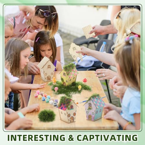 DoubleFill 10 Sets Wooden Fairy House Craft Kit for Kids - Classroom DIY Fairy Garden with Paints & Decorations - School Arts Crafts & Birthday Gift for Children Activity Party Decor (Classic Style)