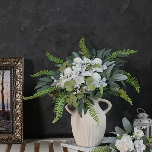 65 Pcs 8 Kinds Artificial Greenery Stems Box Set(Dusty Green & White) - color: Dusty Green & White