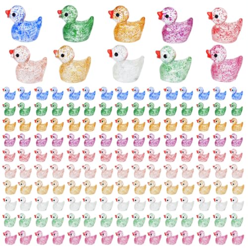 URSKYTOUS 150Pcs Mini Resin Ducks Bulk,Duck Figurines,Colorful Glitter - color: 150 Mini Resin Ducks
