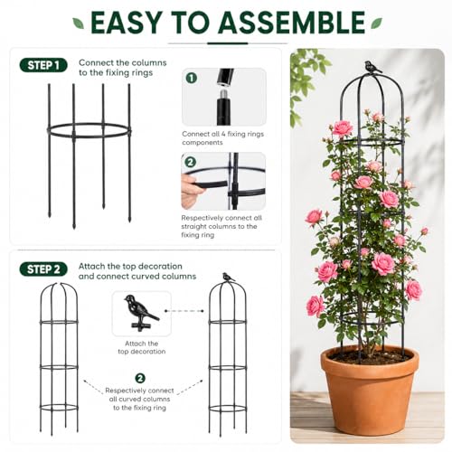 Garden Obelisk Trellis for Climbing Plants,6.3 ft, Black, 2PCS