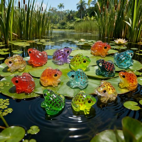 20Pcs Glow in Dark Mini Frogs Figurines - for Terrarium Decor, Fairy Garden, Aquarium, Small Resin Animals with Storage Box