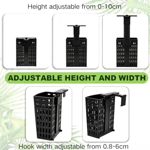 Okllen 2 PCS Upgraded Adjustable Aquarium Plant Holder with Extension Hooks & Suction Cups, Hanging Aquatic Planter Cup for Fish Tank Aquaponic Plant Cultivation, Black