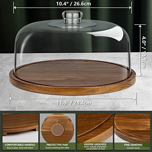 ANBOXIT Cake Stand with Dome Lid, Acacia Wood Cake Plate with Cover - size: Acrylic Dome - Flat