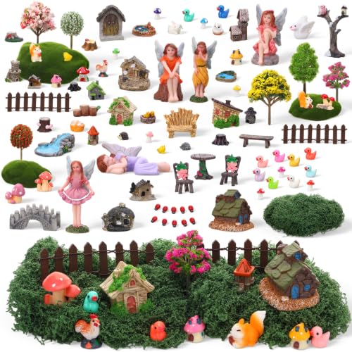 100 Pcs Fairy Garden House Kit, Glowing Tree House Figurines - color: Retro Green