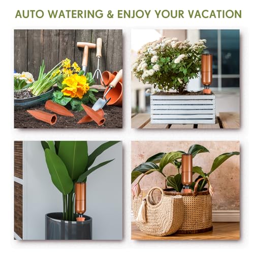 8 Pcs 4 Set Plant Watering Devices, Terracotta Watering Spikes with 25 oz Plastic Wine Bottles, Slow Release Vacation Insert Automatic Plant Waterer Device for Indoor Outdoor