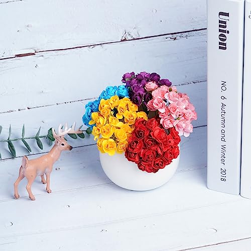 120Pcs Artificial Paper Rose Mini Rose Flower Mini Paper Flower Crafts Artificial Paper Flowers (Random Color) - color: Mix Color 3