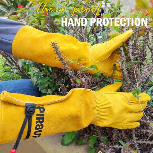 Cowhide Rose Pruning Gloves, Thorn Proof Long Gardening Gloves for Women & Men, Durable Gauntlet for Cactus Handling - size: Medium