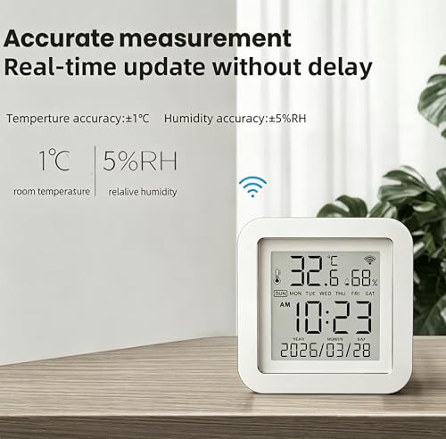 Smart WiFi Temperature Humidity Monitor: TUYA Wireless Temperature Humidity Sensor with APP Notification Alerts, WiFi Thermometer Hygrometer for Home Pet Garage,Compatible with Alexa