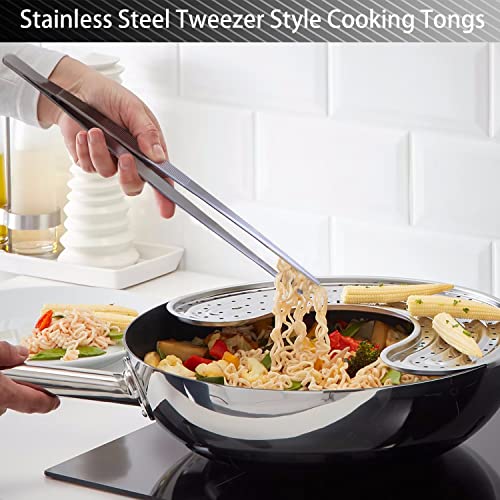JETKONG 4 Pcs Kitchen Tweezers Tongs Stainless Steel Cooking Tweezers Set, Professional Kitchen Long Tweezer for Cooking, Repairing, and BBQ (10+12-Inch, Silver) - color: Silver, size: 10+12inch-4PCS