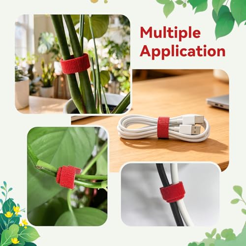 50FT Nylon Garden Tie Plant Tape Supports for Climbing Plants Red | Cut Design, Reusable Sturdy Adjustable Garden Tape for Plants, Flowers, Vines and Tree Holiday - color: Red