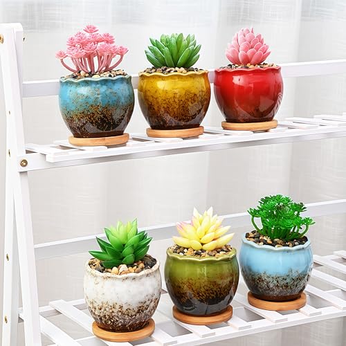Cute 3.9 Inch Ceramic Home Garden Decoration Succulent Cactus Flower Pots Container -Plant Not Included,Red - color: Red