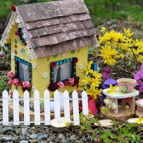 2pcs Mini Picket Fence, 34in Long Wooden Decorative Picket, Micro Landscape Little Ornaments for DIY Plant Pot House Home Dollhouse Outdoor Diorama Project(White)