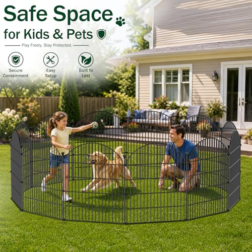 No Dig Garden Fence Panels, Dog Fence Outdoor for Yard, 12 Pack with Gate - size: 48in(H) x 29ft(L)