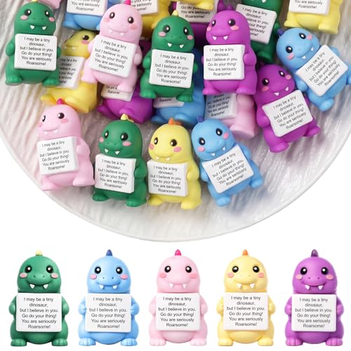 Gejoy 25 Pcs Mini Rubber Dinosaur Toys Positive Mini Dinosaurs Figures | Tiny Figurines to Hide, Dinosaur Gifts with Motivational Quote, Birthday Encouragement Gifts for Coworker Desk Decor - style: Dinosaur