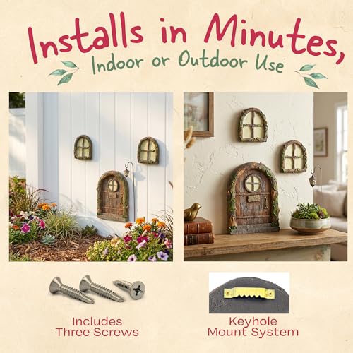 Tree Poetry Fairy Door for Tree Kit – 2 Glow Windows & Lantern