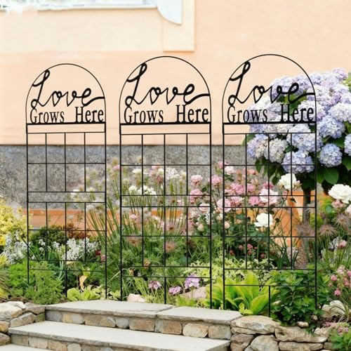 2 Pcs 43" Metal Garden Trellis for Climbing Plants Outdoor Heavy Duty Black Rustproof Coated Garden Trellis Climbing Plant Support Decorative for Plant Outdoor House Patio Flower Vegetable
