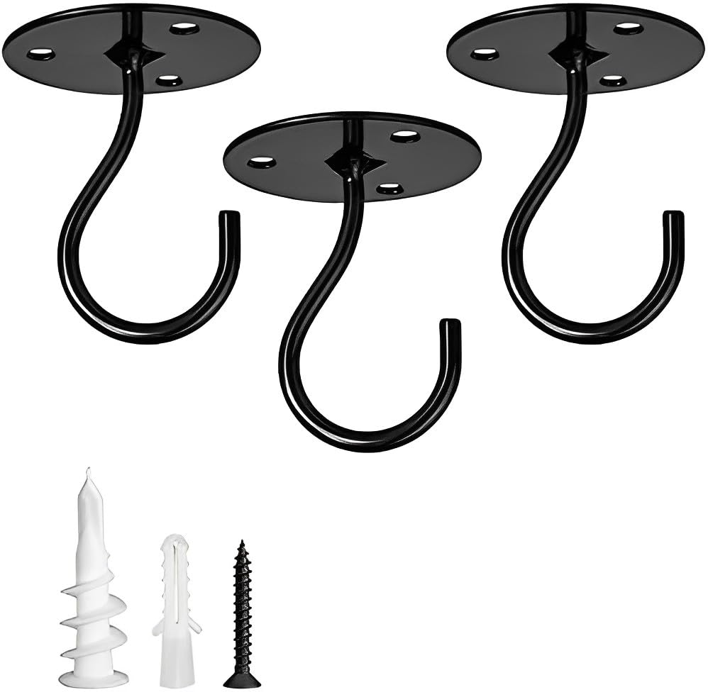 Ceiling Hooks for Hanging Plants 3 Pack, Plant Hanger Indoor Hanging Hooks - color: Black