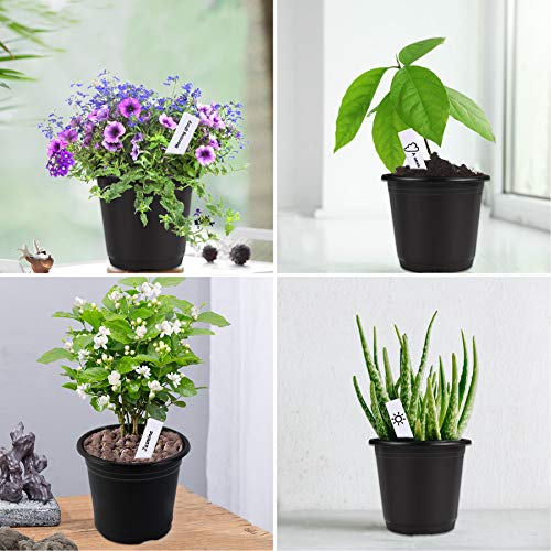 Augshy 50 Pcs 0.5 Gallon Black Plastic Plant Nursery Pots 6 Inches Seed Starting Pots Containers with 50 Labels - size: 6 Inches