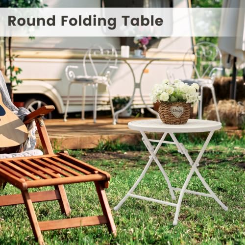 TeoKJ Folding Small Outdoor Side Table, Anti Rust Patio Metal Table - color: White