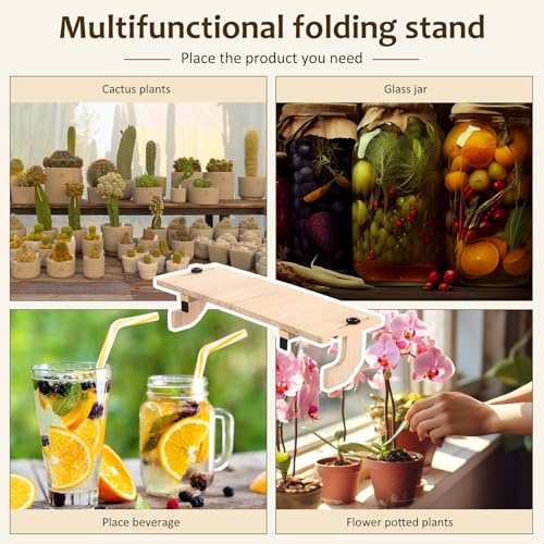 2 Pcs Natural Window Sill Plant Shelf for Plants 21.7 x 7.1 x 5.9 Inch Windowsill Extender Window Plant Floating Shelves No Drilling Wooden Bracket for Cat Perch Planters (Right Angle)