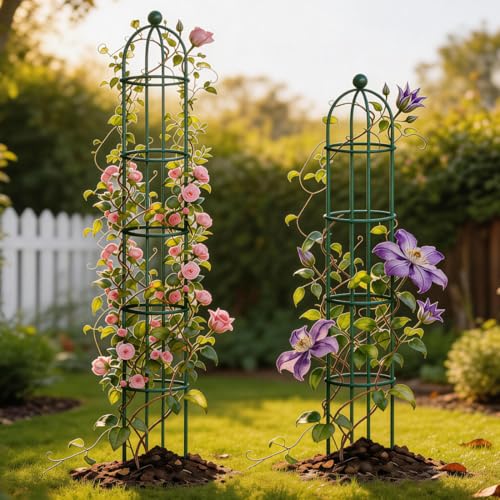 Vego Garden 7.6 ft Round Obelisk Garden Trellis, Metal Rustproof Plant Support Rose Trellis, Tower Potted Cages for Flowers Fruits Vegetable Vines Indoor & Outdoor - size: 7.6 Ft