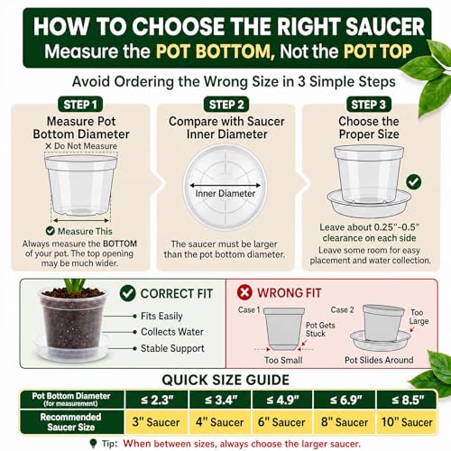 FUIJOL 6 Pack Clear Plant Saucer, Durable Plant Drip Trays Saucers for Pots, No Holes Water Catcher Trays for Indoor Outdoor Planter, Sturdy Base Plate (Clear, 6.2"-6Pack) - size: 6.2"-6Pack