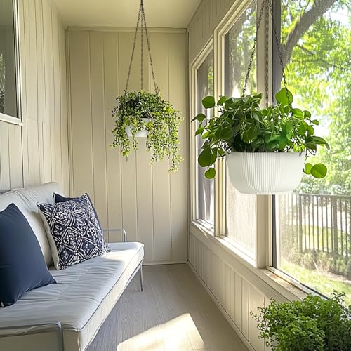 T4U Hanging Planters for Indoor Outdoor, 12 Inch Self Watering Pots, 2 Pack - size: 12 Inch