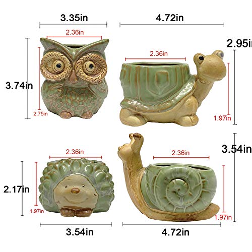 Small Ceramic Succulent Pot with Drainage, Animal Succulent Planter, 4.4 Inch Flower Pots, for Flower, Cactus, Mini Succulent Plants, Indoor and Outdoor use, Set of 4 Garden Gift