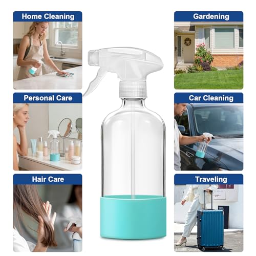 Glass Spray Bottles for Cleaning, 3 Pack Clear Empty Spray Bottle for Cleaning Solutions, 17 fl oz Reusable Spray Bottle for Plants with Silicone Boot, Cleaning Spray Containers with Labels - size: 3 Pack