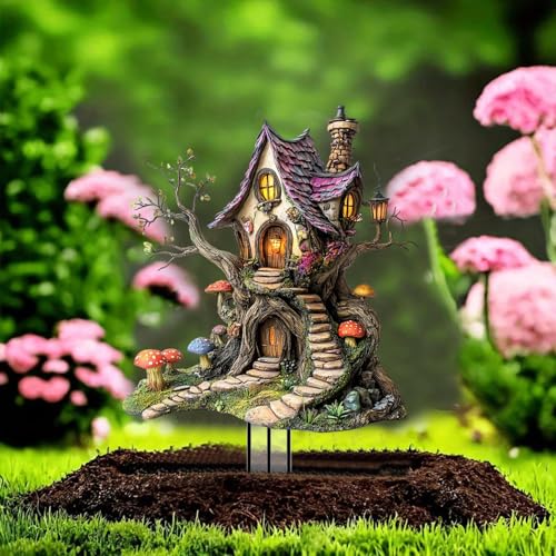 House Garden Stakes Decor Yard Acrylic - 2D Spring Garden Acrylic Sign Decoration, Yard Art, Gift for Nature Lovers, for Indoor & Outdoor Flower Pots, Yard, Mini Gardens & Lawn (5.9”x5.9”) Y28