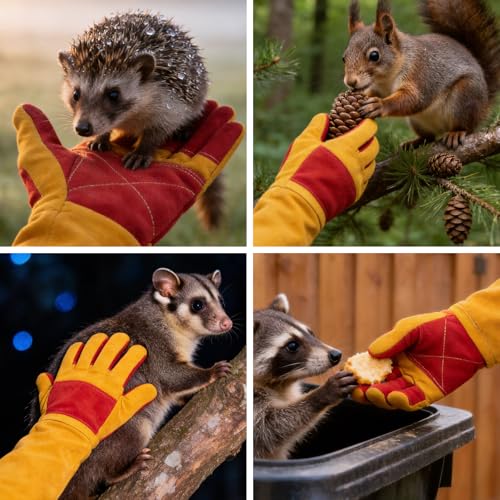 Animal Handling Gloves – Bite-Proof, Multi-purpose, Pet Leather Gloves with Padding - color: Yellow, size: 17.7