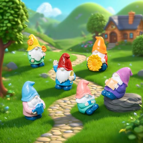 6PCS Gnome Fairy Garden Accessories, Mini Resin Animals, Miniature Figurines, Micro Landscape Ornaments Kit - color: Gnomes