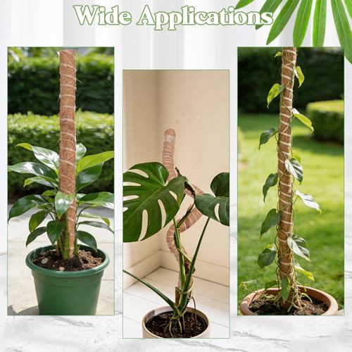 Moss Pole Monstera Plant Support 2 Pack 28 Inch Bendable Moss Pole for Monstera Plants Indoor Handmade Coco Coir Pole Plant Sticks Support Stakes for Potted Plants Philodendron to Grow Upwards - size: 28" with jute rope and straps
