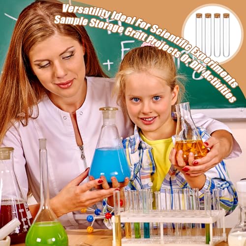 Thyle Glass Test Tubes with Cork Clear Stoppers Round Bottom Lab Test Alcohol Tampons Glass Tubes Container Vials for Plants Scientific Experiments Candy Storage Party Favors (200pcs,20x150mm/35ml) - size: 20x150mm/35ml