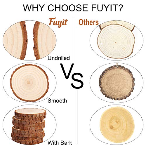 Fuyit Unfinished Wood Slices, No Hole Natural Wooden Circles for Craft | 25pcs 3.1-3.5 inch slices, Original Barks, DIY Crafts & Decorations, Painting & Lettering, Rustic Wedding & Home Decor - size: No Hole 3.1-3.5 Inches