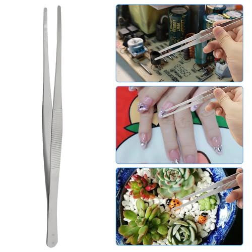 Bonsicoky 1 Pcs Tweezers Nipper, 12 Inch, Stainless Steel, Silver | Extra Long, For Aquarium, Crafts, Jewelry, Food and Horticulture - size: 12 Inch