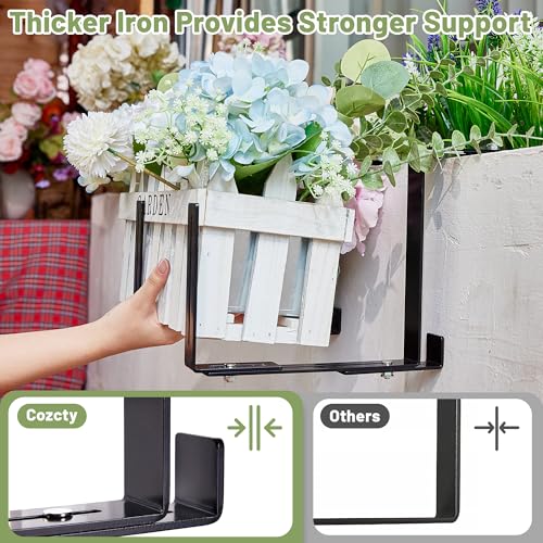 Cozcty 4 Pack Window Box Brackets, No Drill Adjustable Planter Box Brackets