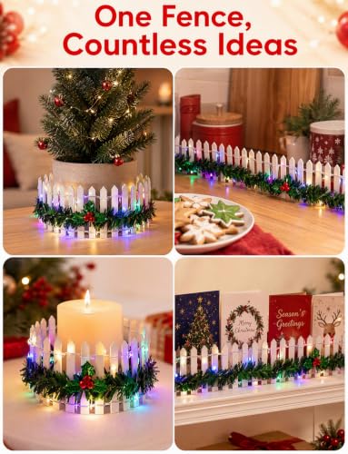 3 PCS 35 Inch Mini Christmas Garden Fence with Light, with Holly leaves - color: 3 Pcs Holly Leaves With Lights White