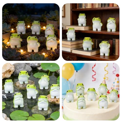 12 Pcs Resin Frog Figurines Tiny Cute Animal Ornament Hide Bulk Frog Statues for DIY Cake Topper Decor Micro Landscape Fairy Garden Outdoor Terrarium Craft Decor Home Desktop Accessories