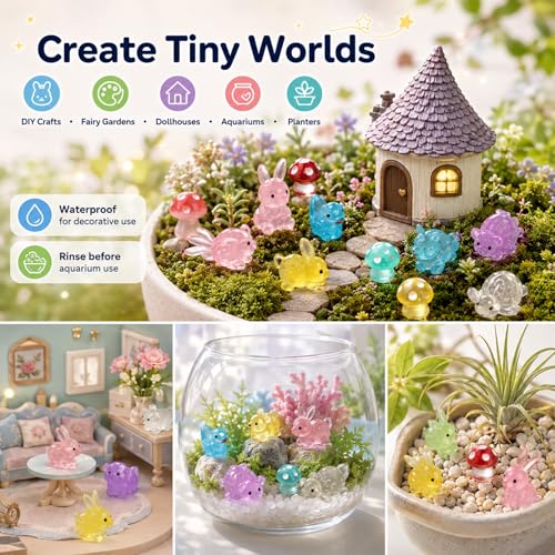 200PCS Mini Resin Animals Variety Pack Glow in The Dark, Miniature Figurines in Bulk & Tiny Ducks, Mini Figures to Hide, Fairy Garden Accessories Outdoor, Desk Pets Toys, Small Little Plastic Animals